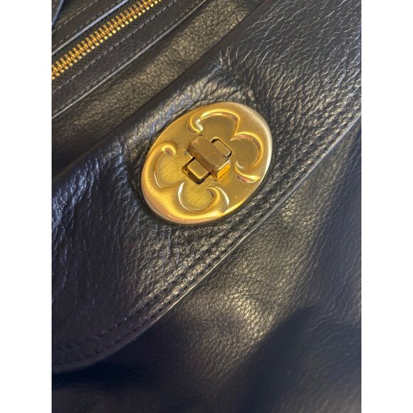 Emma Fox Black Leather Convertible Crossbody Handbag With Gold Accents - Picture 6 of 16
